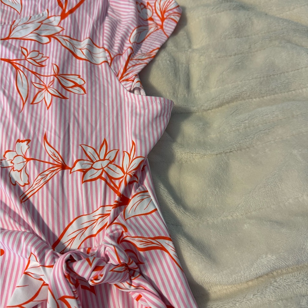 Talbots Pink and Orange Floral Asymmetrical Wrap Dress - Picture 4 of 7